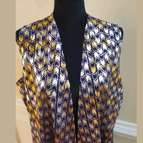 LuLaRoe Joy Blue Silver Gold Vest Duster Sz Large - Picture 2 of 8
